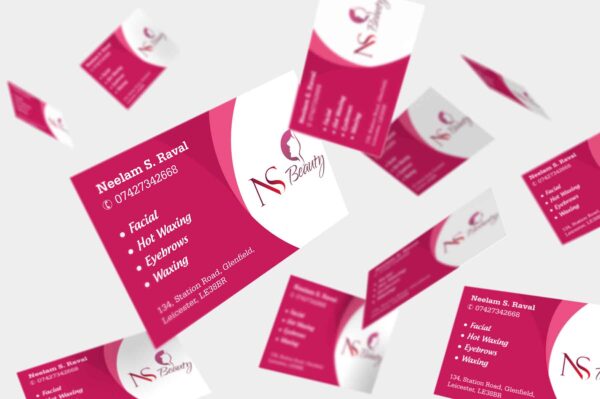 Gloss laminated business cards for beauty salon, Leicester